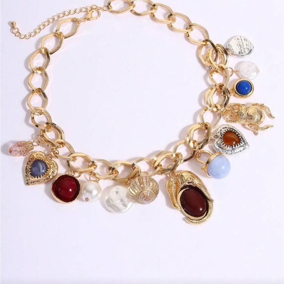 Zara Gold and Brown Charm Necklace - Picture 6 of 6